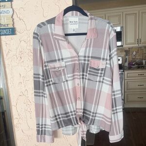 New York Laundry Pink and Black Plaid Shirt